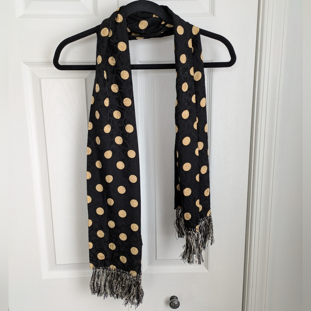 Nick and Nora Black and Gold Silk Polka Dot Scarf